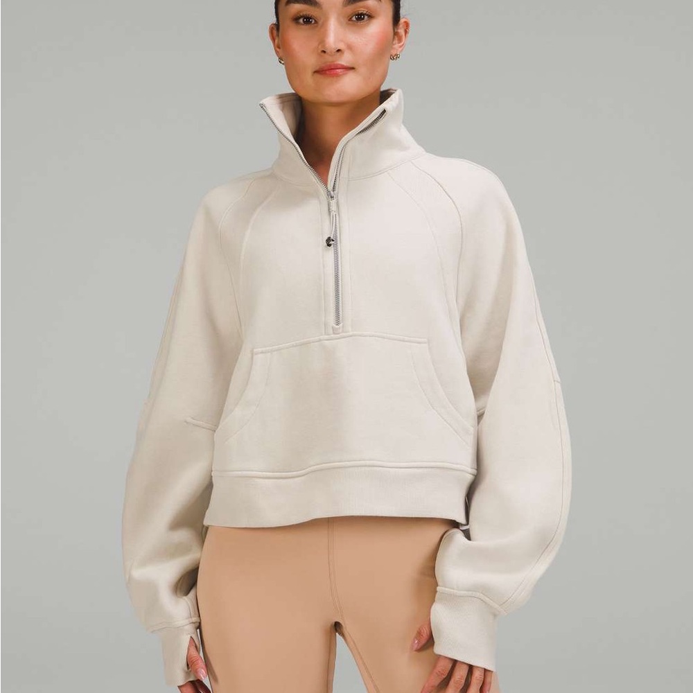 Lululemon Scuba Oversized Funnel Neck Half Zip Bone M/L
